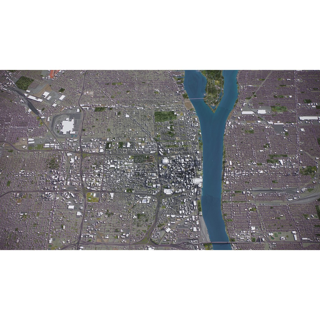 Detroit 3D Model – Low Poly Cityscape Asset, FBX, Game Ready - View 21