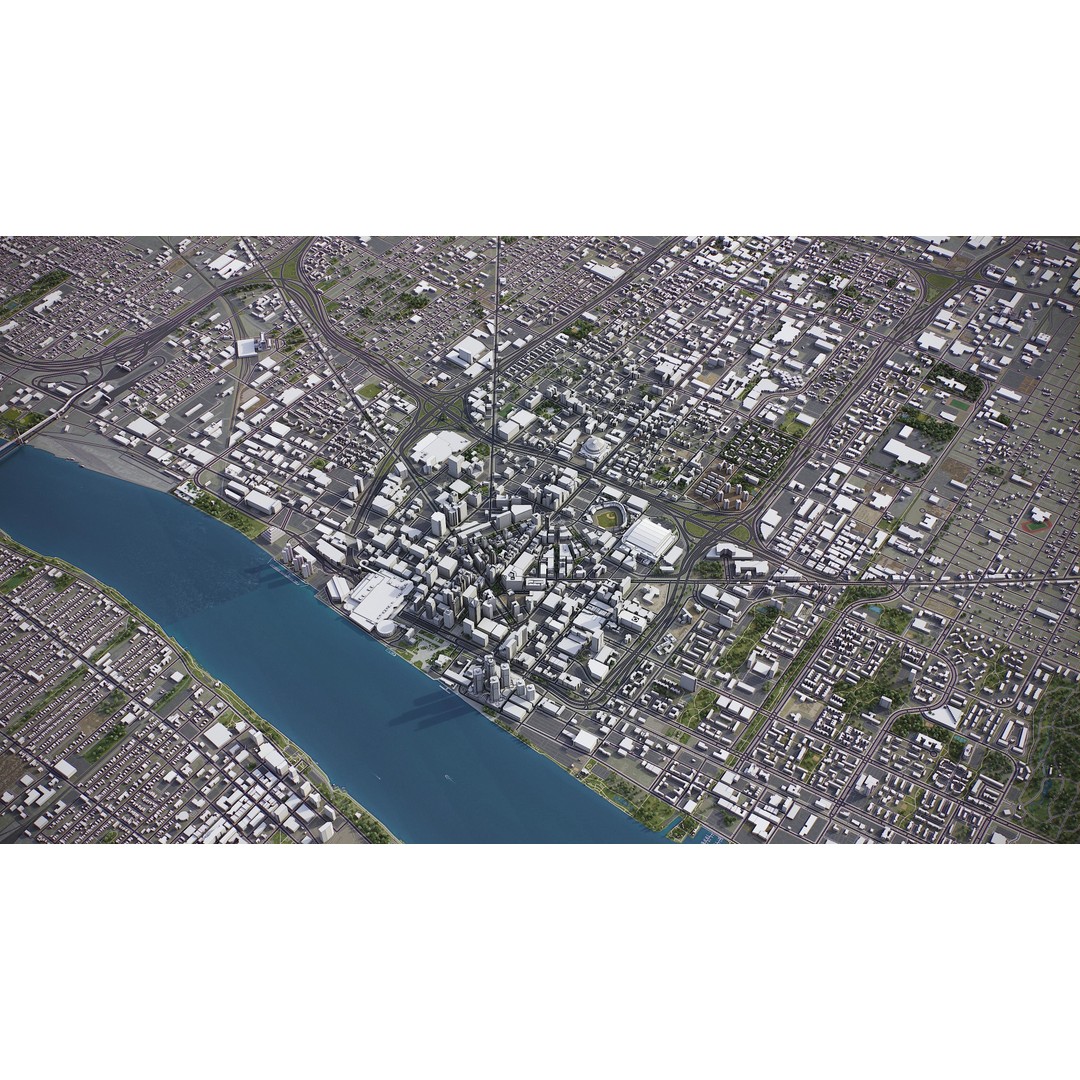 Detroit 3D Model – Low Poly Cityscape Asset, FBX, Game Ready - View 22
