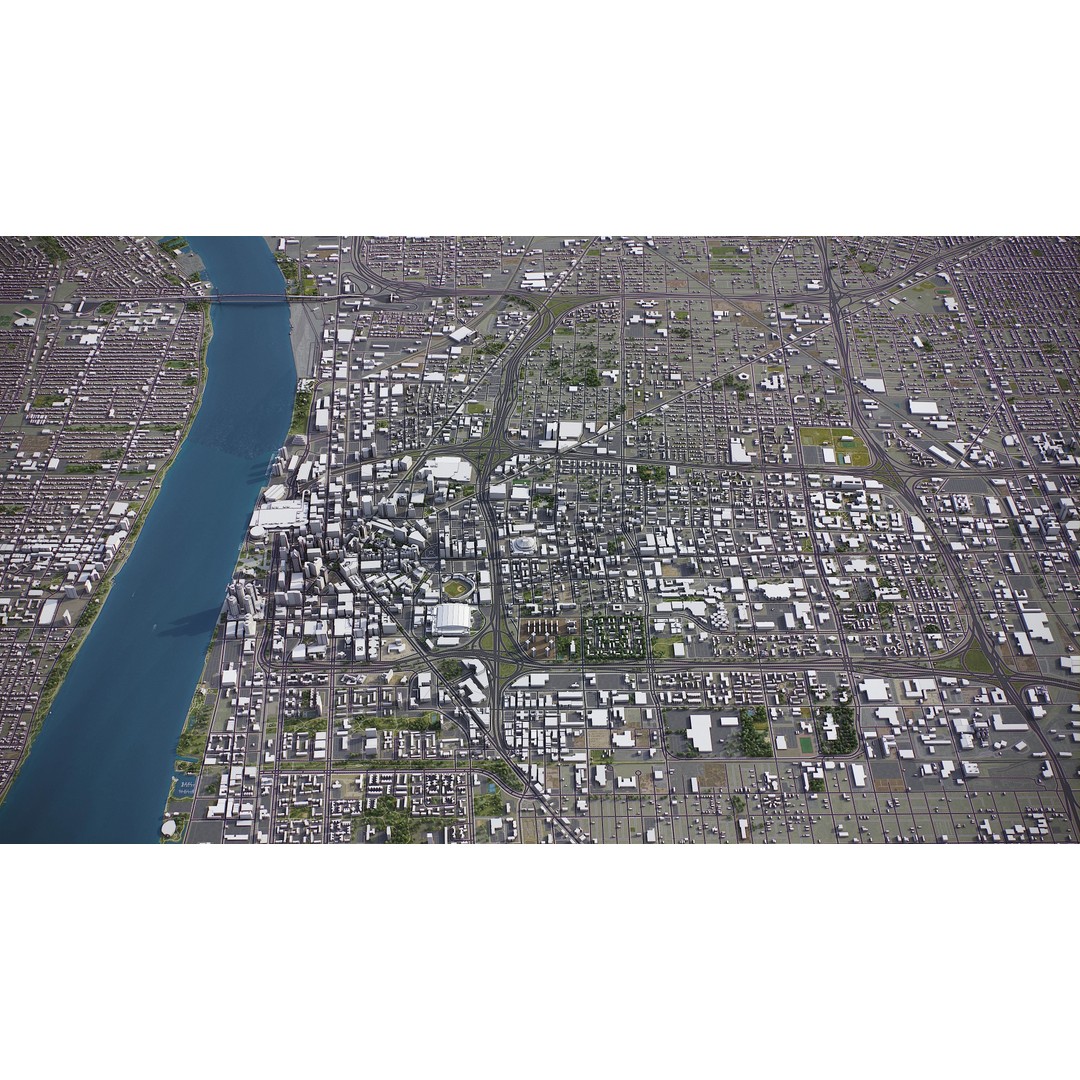 Detroit 3D Model – Low Poly Cityscape Asset, FBX, Game Ready - View 24