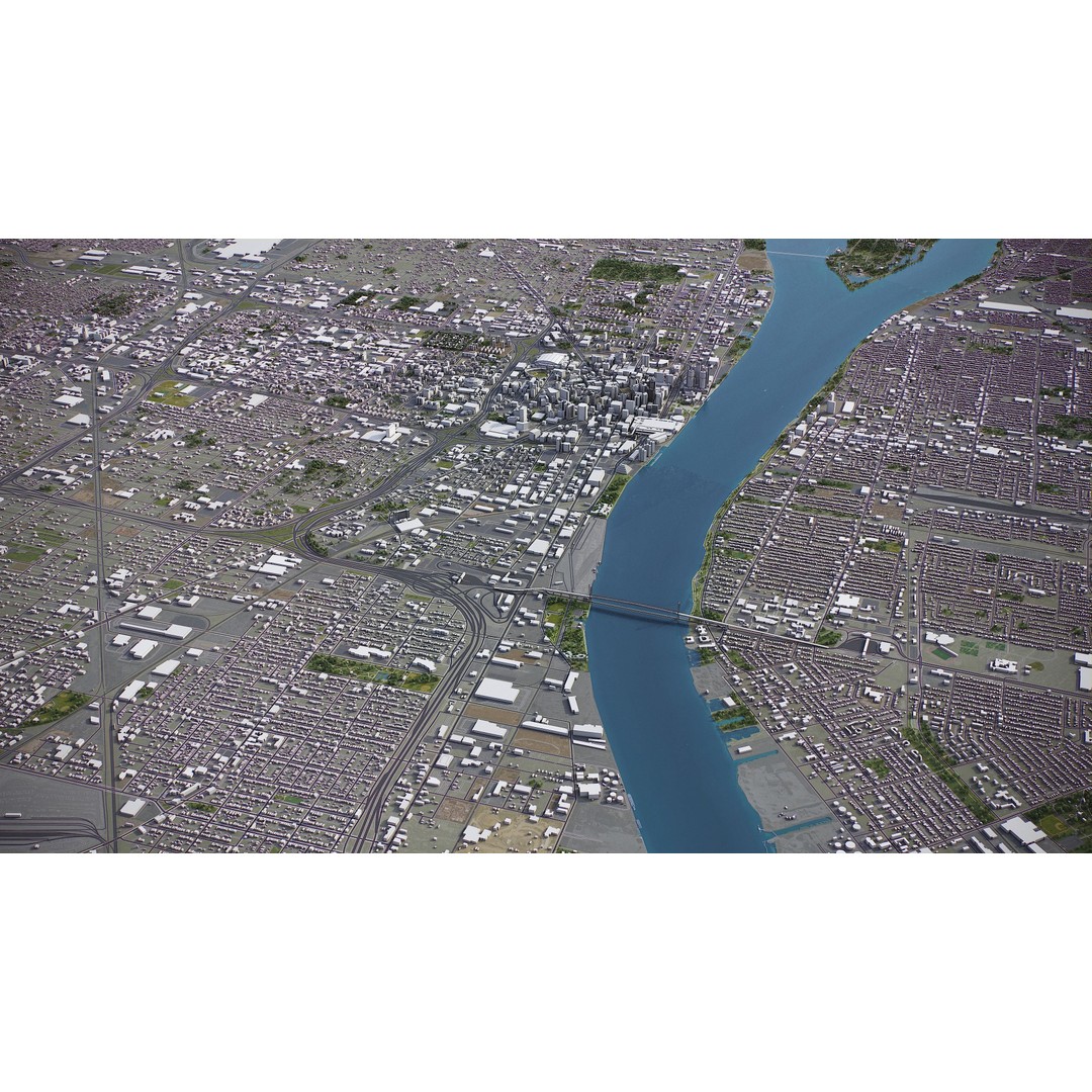 Detroit 3D Model – Low Poly Cityscape Asset, FBX, Game Ready - View 26