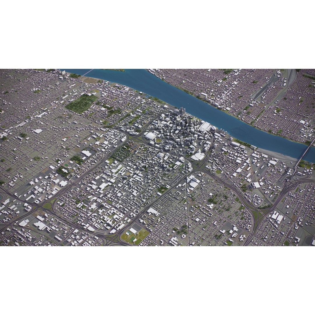 Detroit 3D Model – Low Poly Cityscape Asset, FBX, Game Ready - View 27