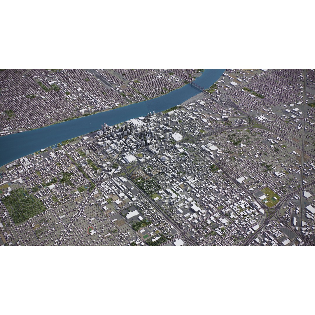 Detroit 3D Model – Low Poly Cityscape Asset, FBX, Game Ready - View 28