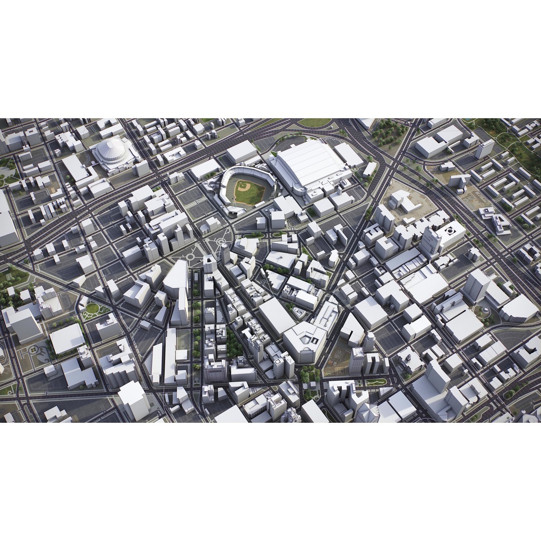 Detroit 3D Model – Low Poly Cityscape Asset, FBX, Game Ready - View 9