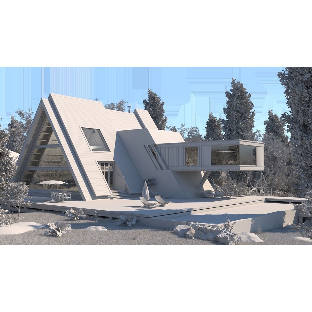 Forest House 3D Model – Villa Exterior Scene, Game-Ready FBX