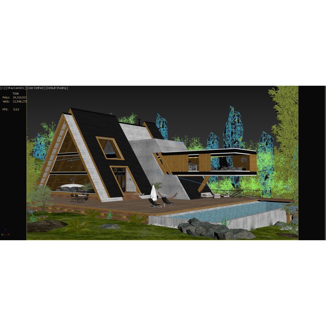 Forest House 3D Model – Villa Exterior Scene, Game-Ready FBX - View 12