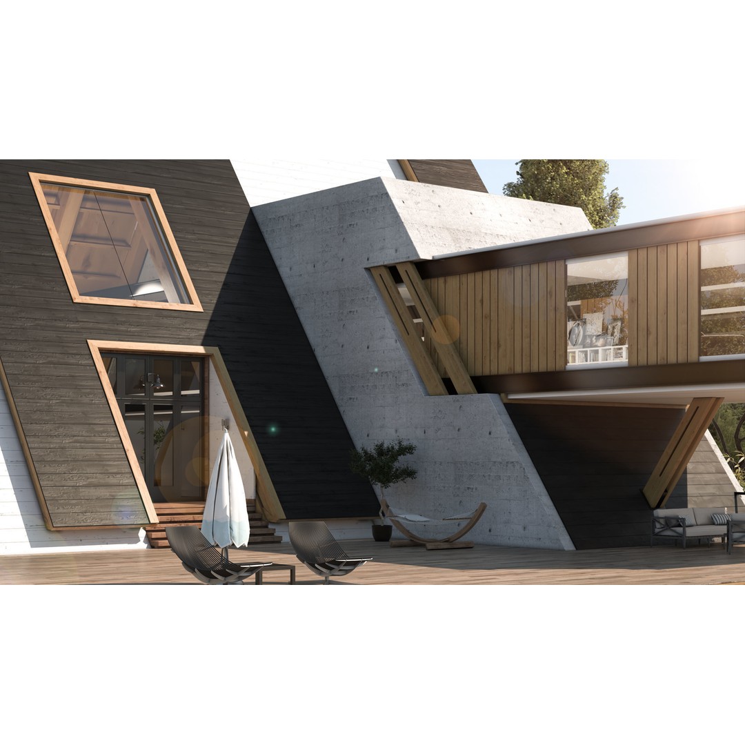 Forest House 3D Model – Villa Exterior Scene, Game-Ready FBX - View 3