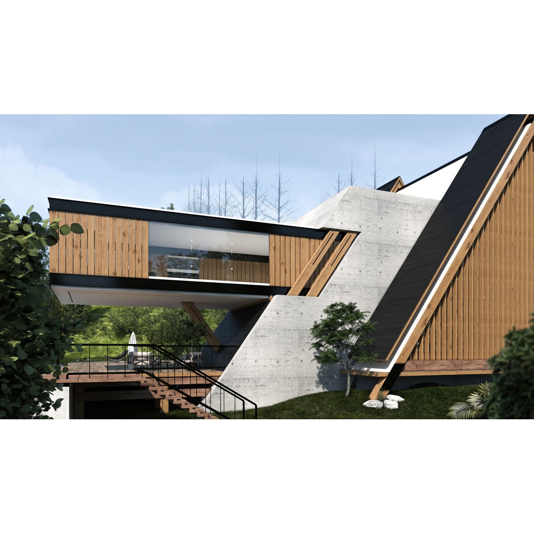 Forest House 3D Model – Villa Exterior Scene, Game-Ready FBX - View 5