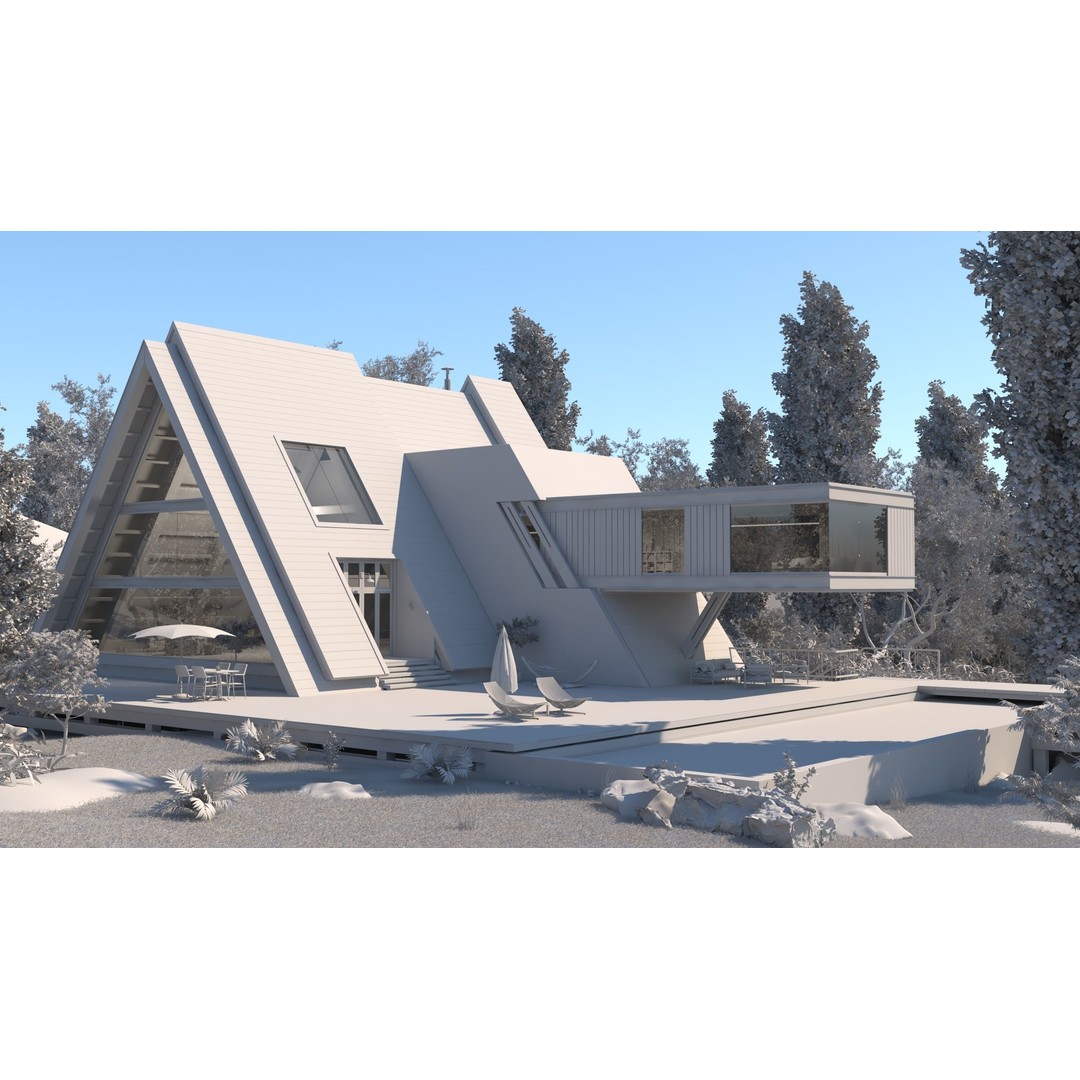 Forest House 3D Model – Villa Exterior Scene, Game-Ready FBX - View 7