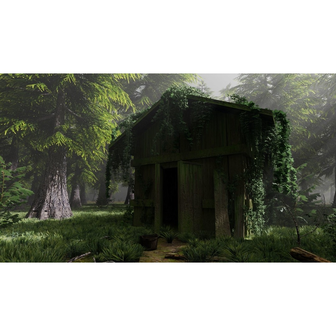 Abandoned Shack 3D Model – High Poly Forest Scene, Blender, FBX, OBJ - View 4