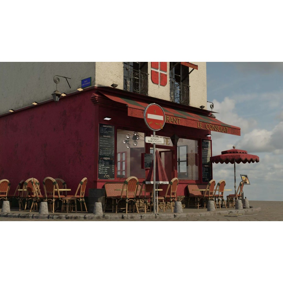 Le Consulat Paris Restaurant 3D Model – Realistic Street Scene, FBX, PBR - View 21