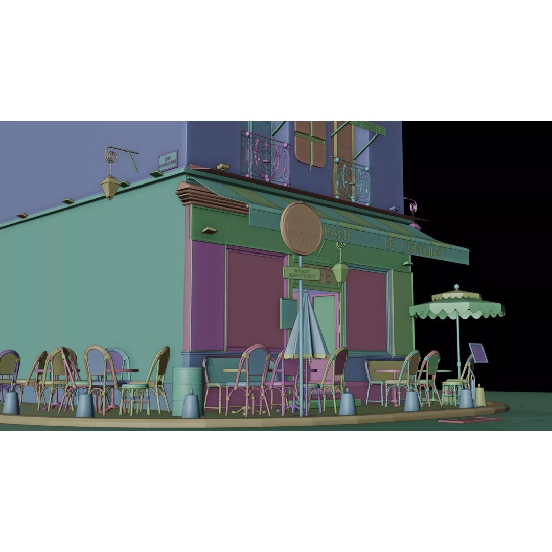 Le Consulat Paris Restaurant 3D Model – Realistic Street Scene, FBX, PBR - View 22