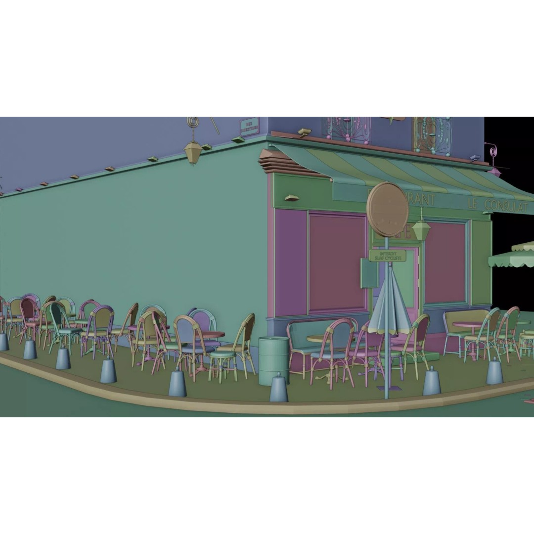 Le Consulat Paris Restaurant 3D Model – Realistic Street Scene, FBX, PBR - View 26