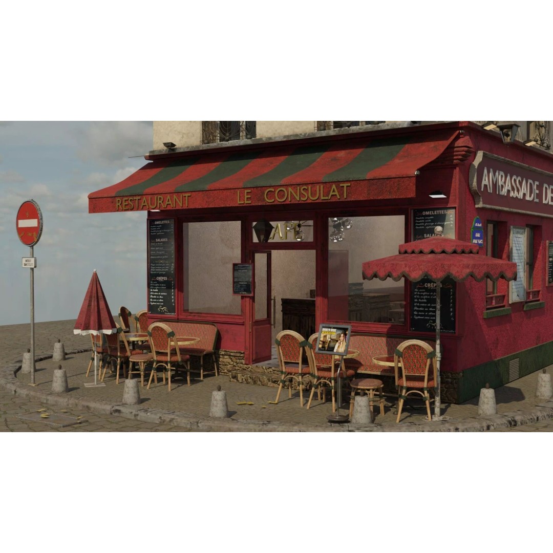 Le Consulat Paris Restaurant 3D Model – Realistic Street Scene, FBX, PBR - View 29