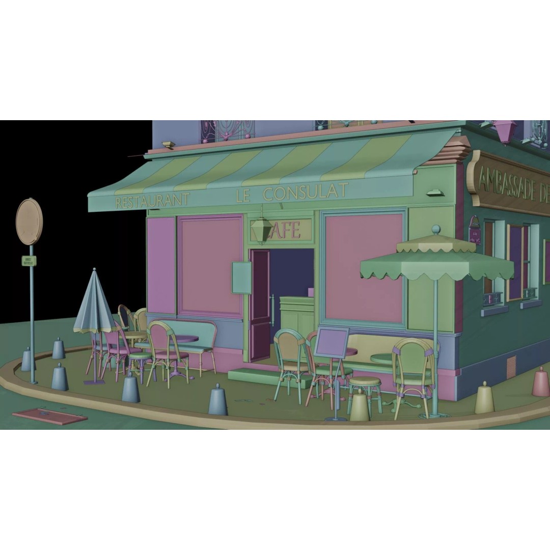 Le Consulat Paris Restaurant 3D Model – Realistic Street Scene, FBX, PBR - View 30