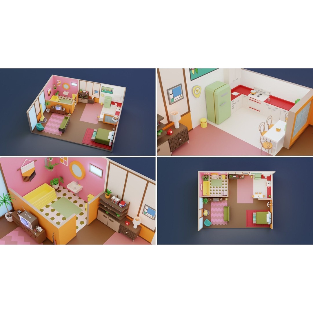 Low Poly Retro Apartments 3D Model – Game Ready Interior Pack, FBX - View 10