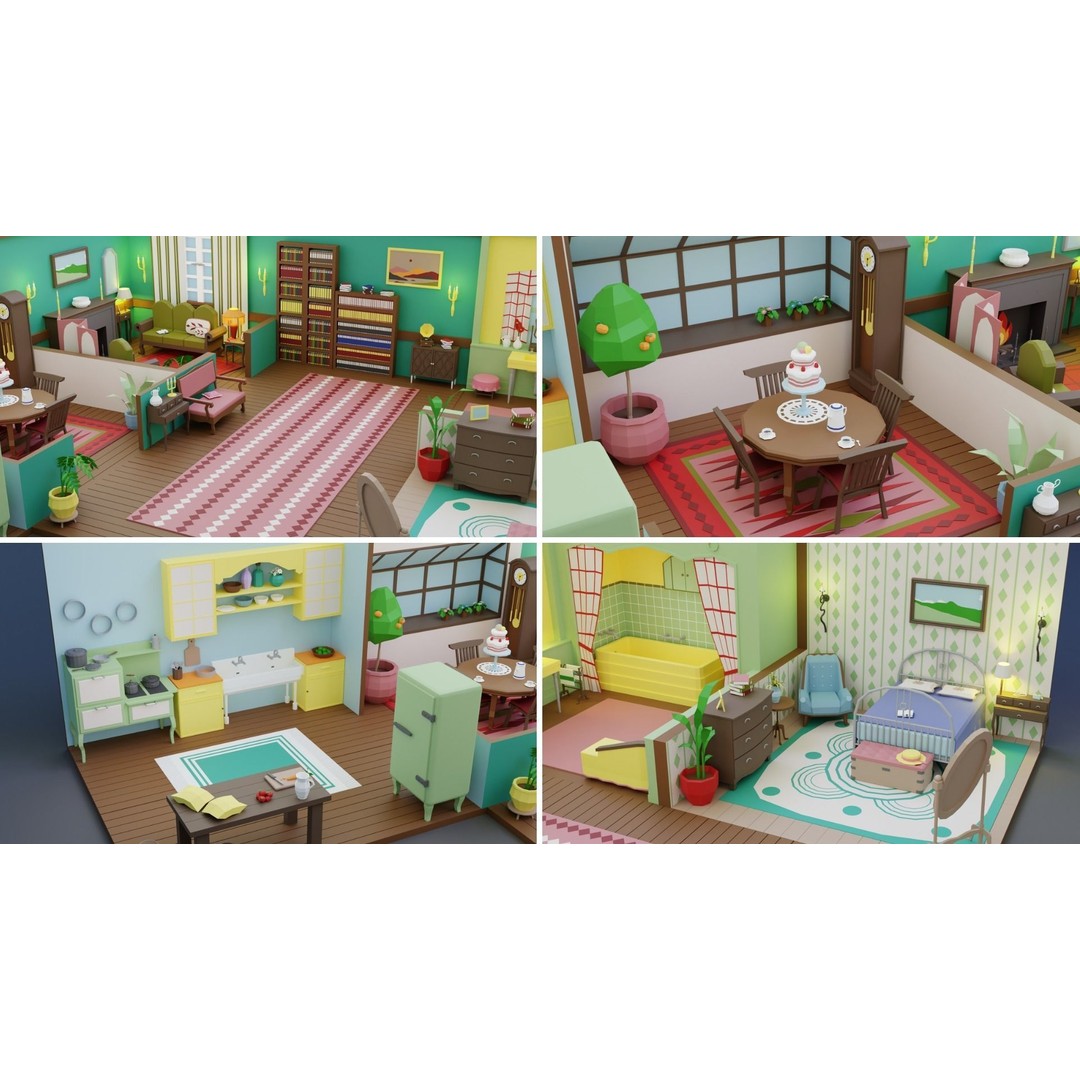 Low Poly Retro Apartments 3D Model – Game Ready Interior Pack, FBX - View 12