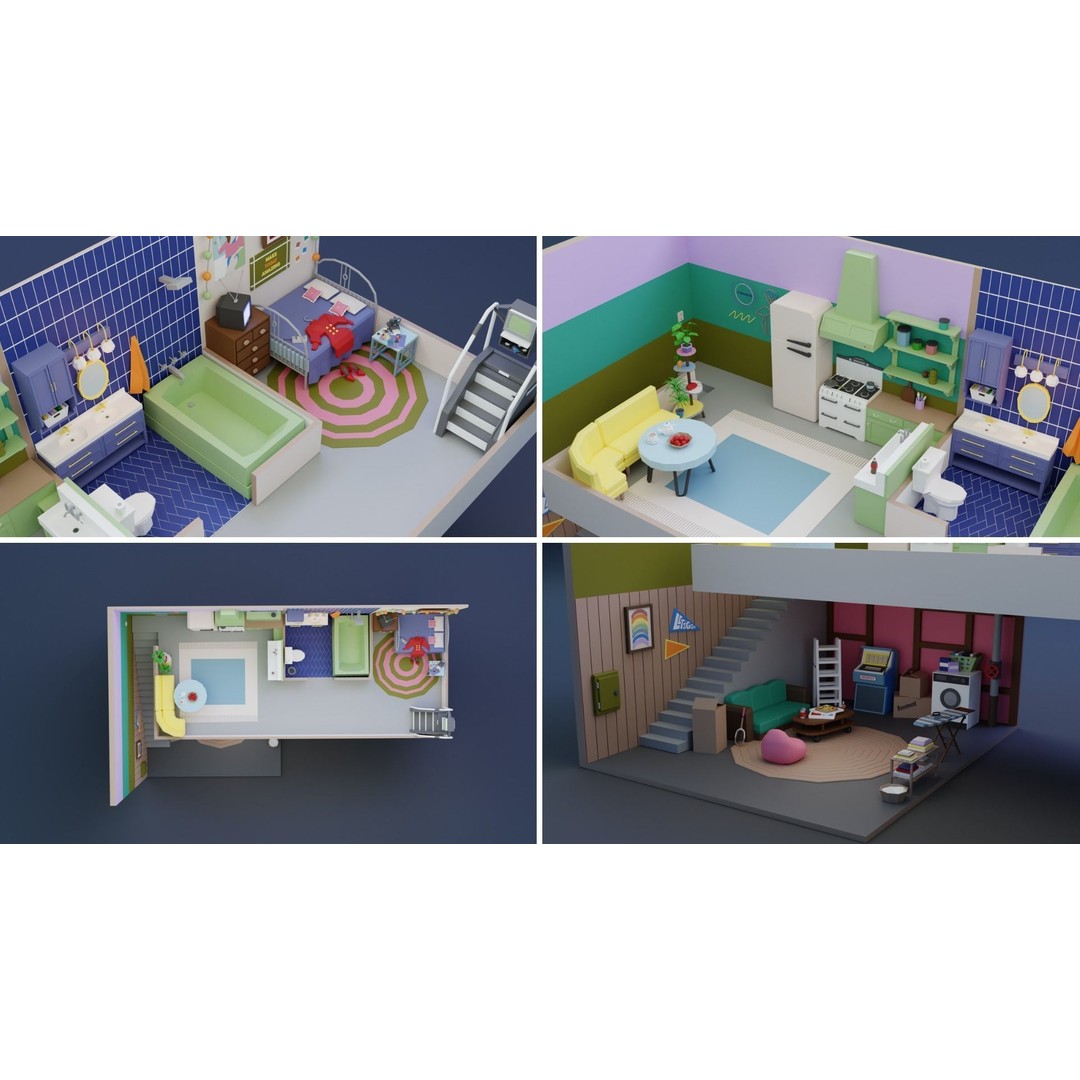 Low Poly Retro Apartments 3D Model – Game Ready Interior Pack, FBX - View 14