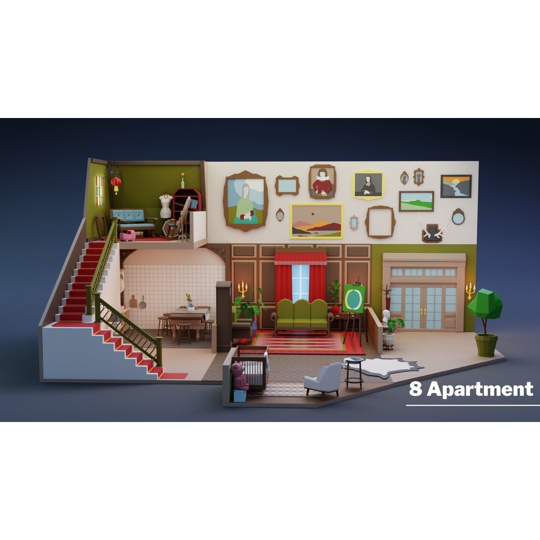 Low Poly Retro Apartments 3D Model – Game Ready Interior Pack, FBX - View 17