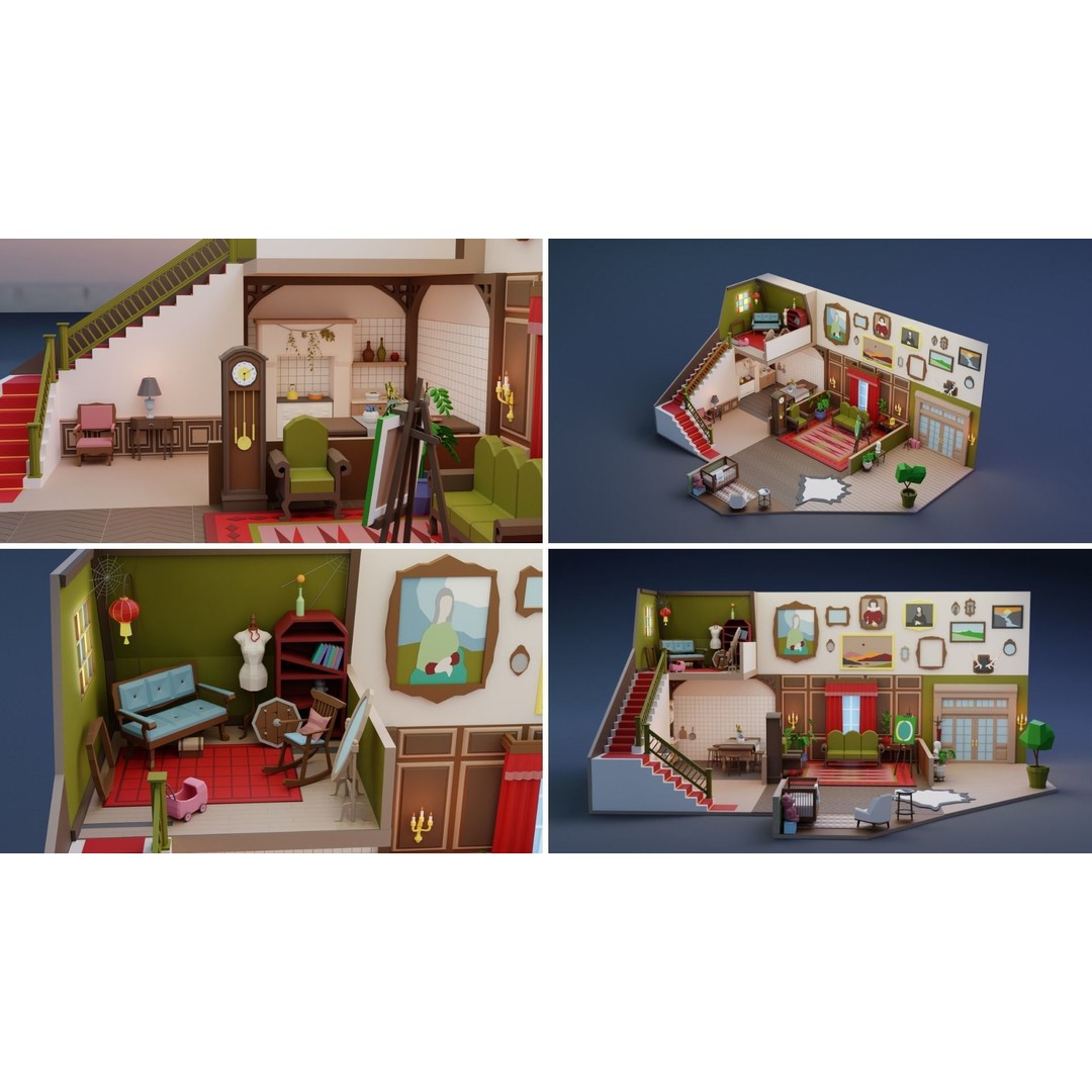 Low Poly Retro Apartments 3D Model – Game Ready Interior Pack, FBX - View 18