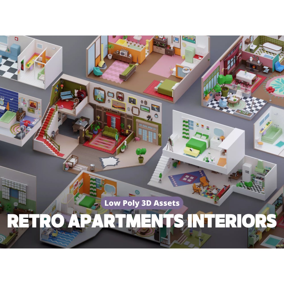 Low Poly Retro Apartments 3D Model – Game Ready Interior Pack, FBX - View 2