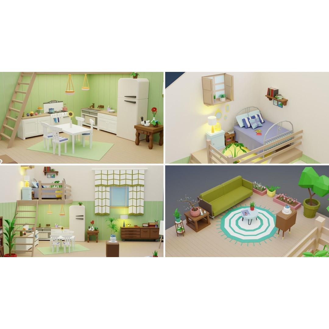 Low Poly Retro Apartments 3D Model – Game Ready Interior Pack, FBX - View 20