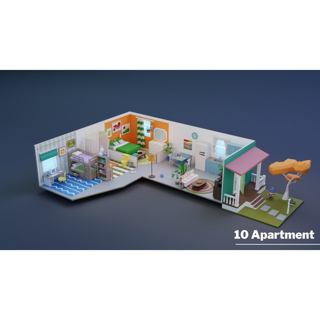 Low Poly Retro Apartments 3D Model – Game Ready Interior Pack, FBX - View 21