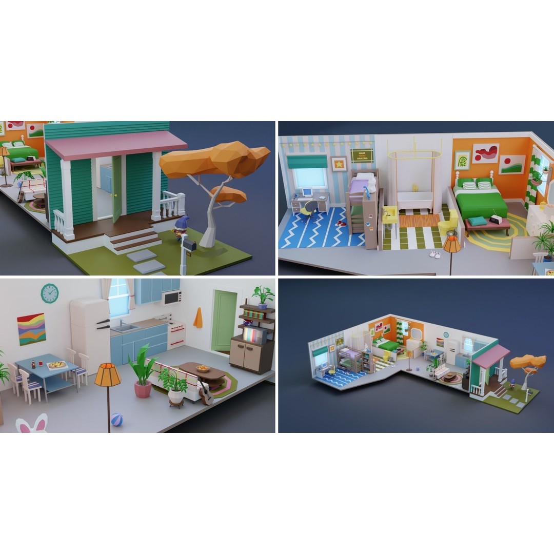 Low Poly Retro Apartments 3D Model – Game Ready Interior Pack, FBX - View 22