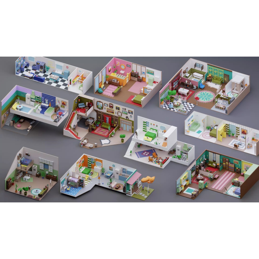 Low Poly Retro Apartments 3D Model – Game Ready Interior Pack, FBX - View 23
