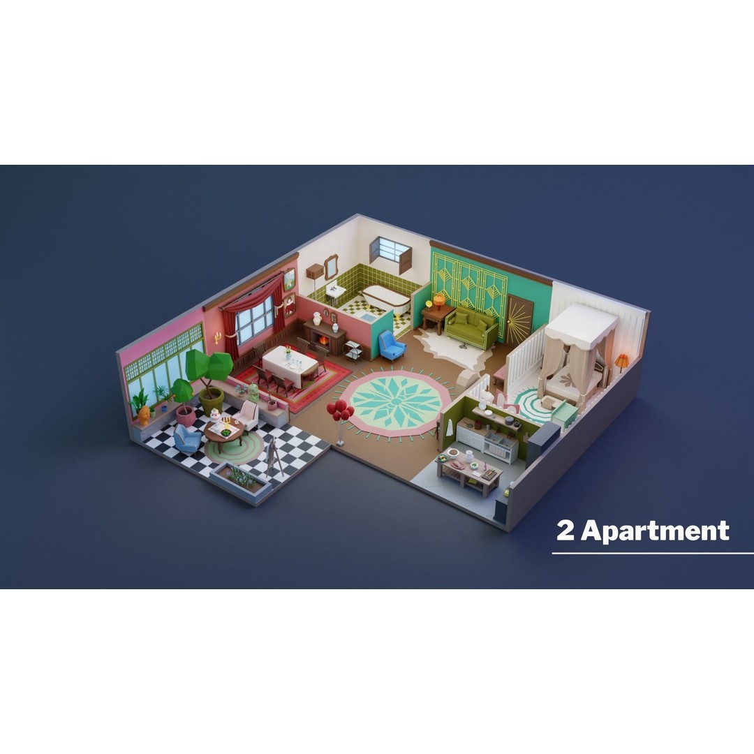 Low Poly Retro Apartments 3D Model – Game Ready Interior Pack, FBX - View 5