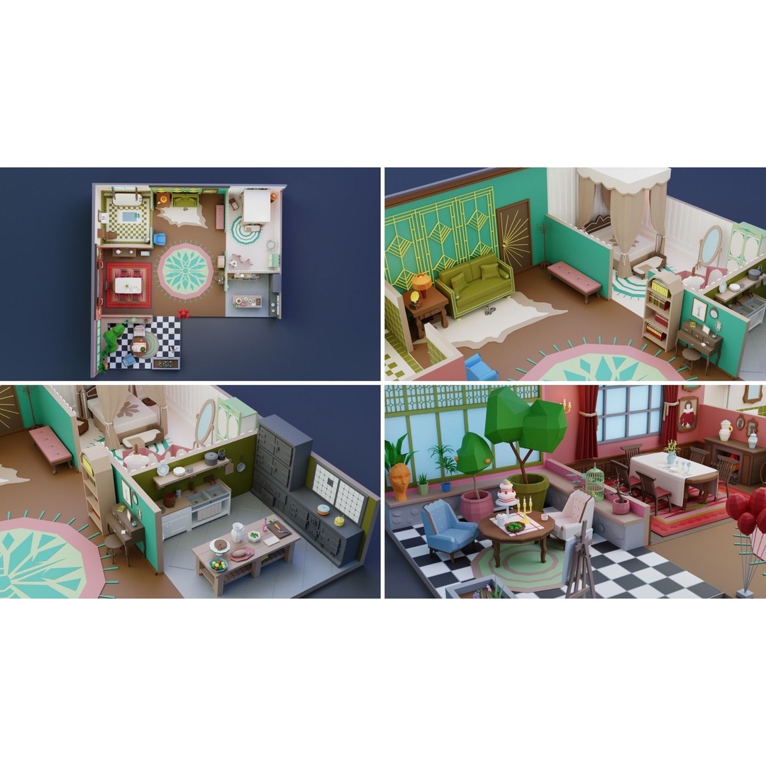 Low Poly Retro Apartments 3D Model – Game Ready Interior Pack, FBX - View 6