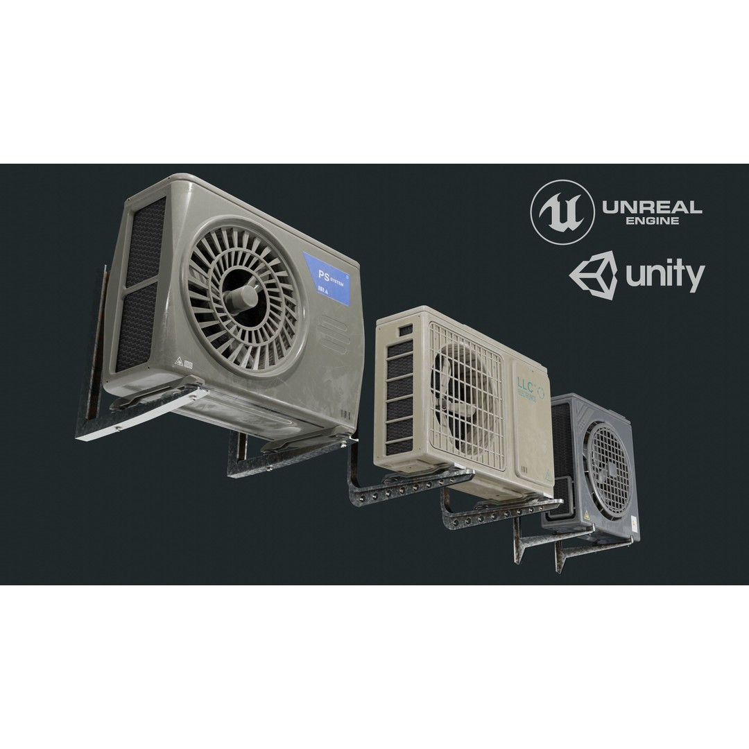 Air Conditioner 3D Model – Low Poly PBR Asset, FBX, Blender - View 3