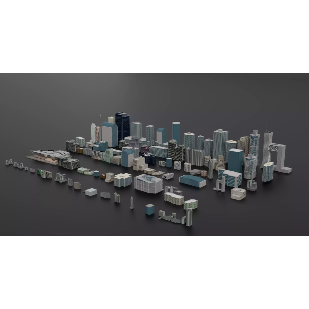 Complete City Pack Building 3D Model – Low Poly House Collection, FBX - View 2