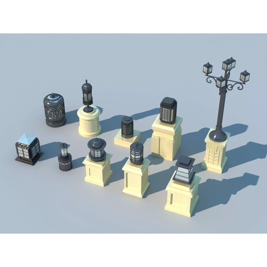Classic European Outdoor Street Light Lantern 3D Model – Vintage Lighting Fixtures, FBX - View 2