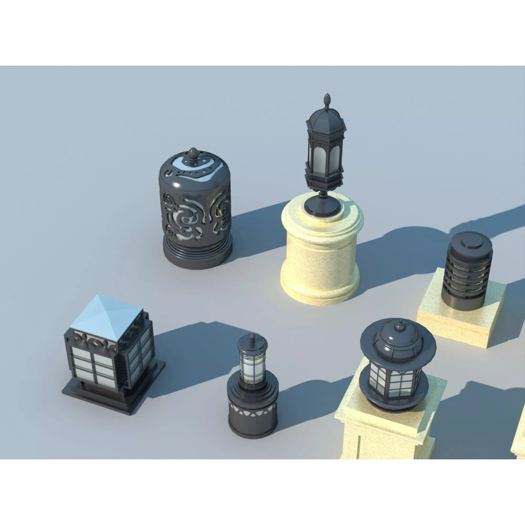 Classic European Outdoor Street Light Lantern 3D Model – Vintage Lighting Fixtures, FBX - View 3