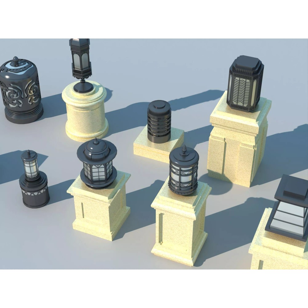 Classic European Outdoor Street Light Lantern 3D Model – Vintage Lighting Fixtures, FBX - View 4