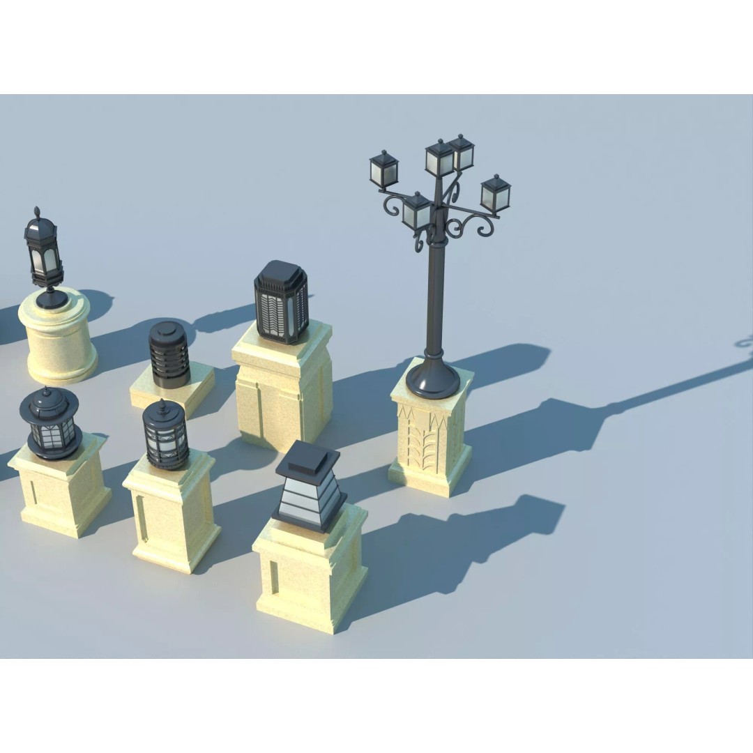 Classic European Outdoor Street Light Lantern 3D Model – Vintage Lighting Fixtures, FBX - View 5