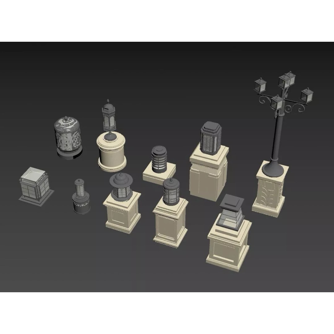 Classic European Outdoor Street Light Lantern 3D Model – Vintage Lighting Fixtures, FBX - View 6