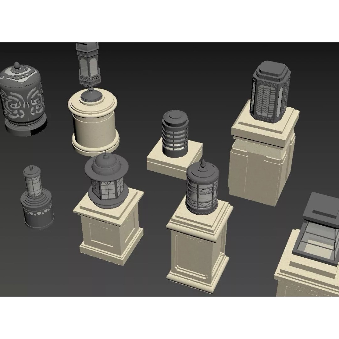 Classic European Outdoor Street Light Lantern 3D Model – Vintage Lighting Fixtures, FBX - View 8