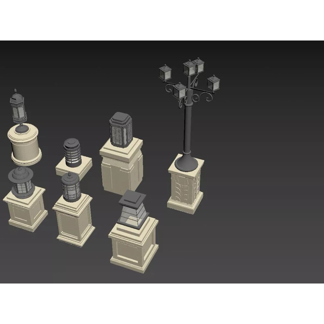 Classic European Outdoor Street Light Lantern 3D Model – Vintage Lighting Fixtures, FBX - View 9
