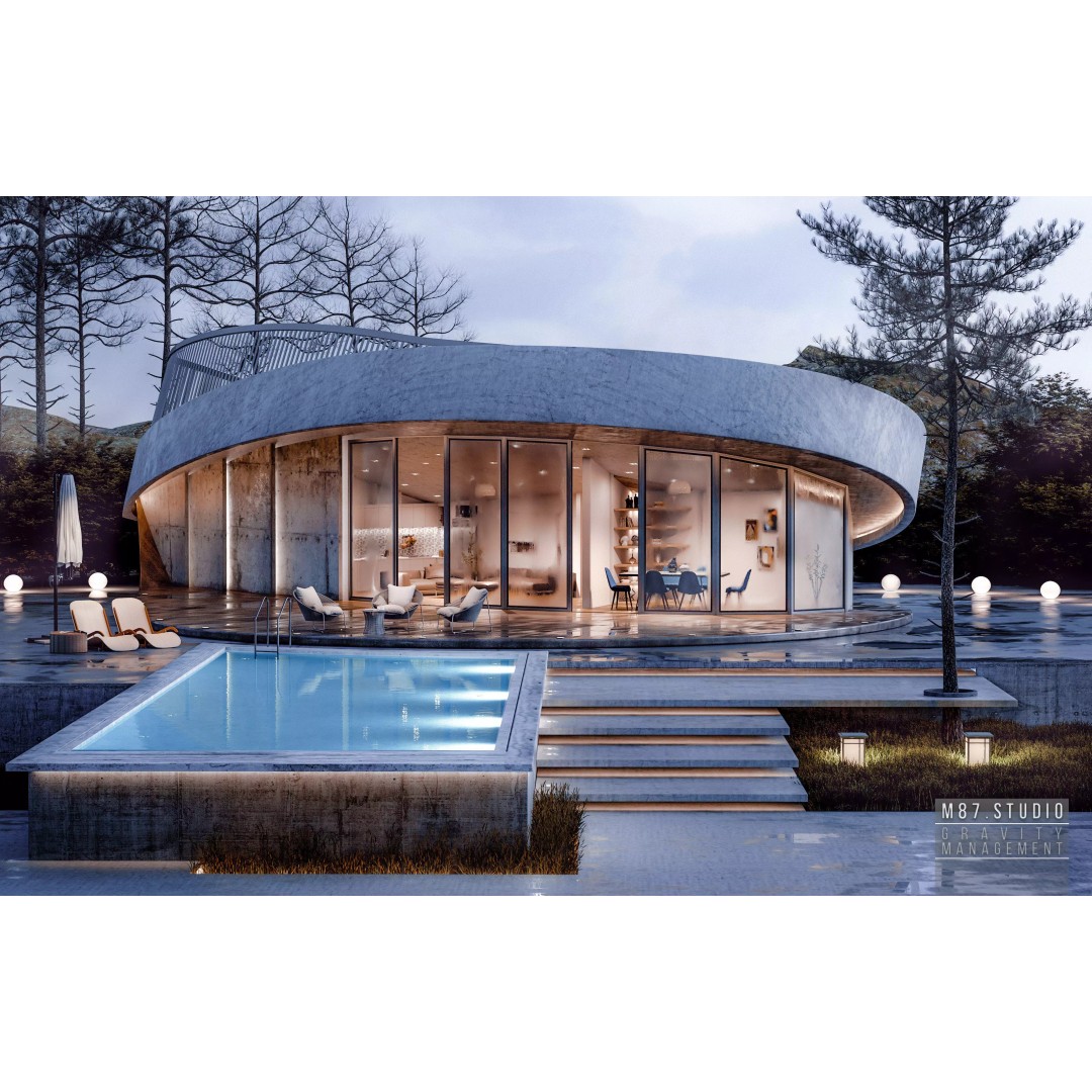 Modern Villa 3D Model – Low Poly Luxury Exterior with Pool - View 2
