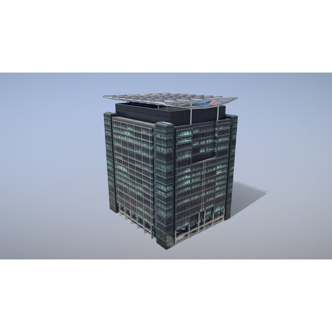 London 5 Canada Square 3D Model – Low Poly Game Asset, FBX - View 5