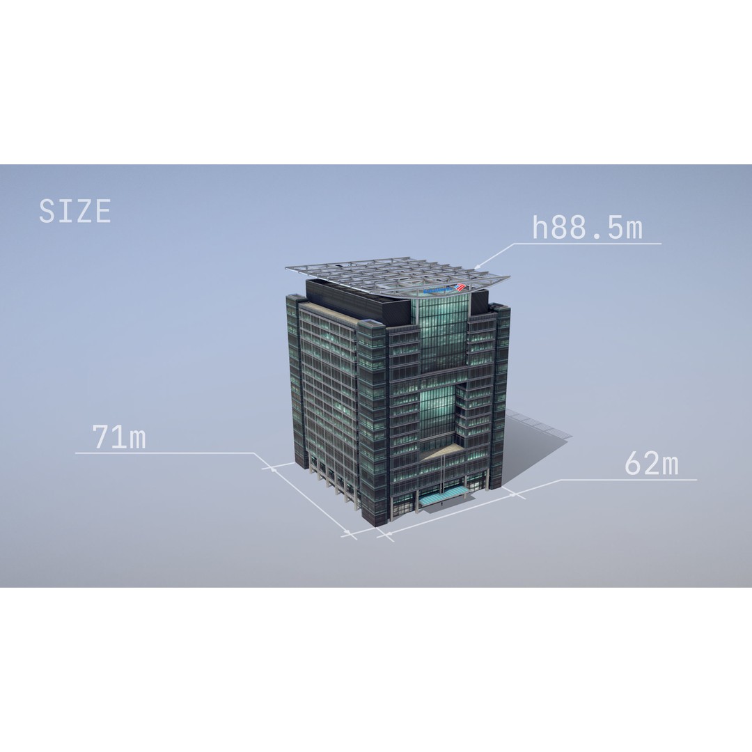 London 5 Canada Square 3D Model – Low Poly Game Asset, FBX - View 8