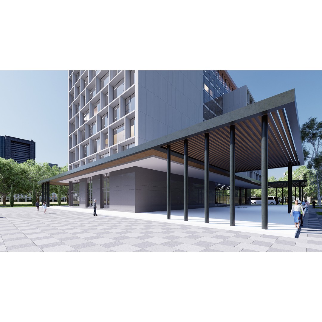Hotel 3D Model – Low Poly Exterior Asset, FBX, PBR Textures - View 10
