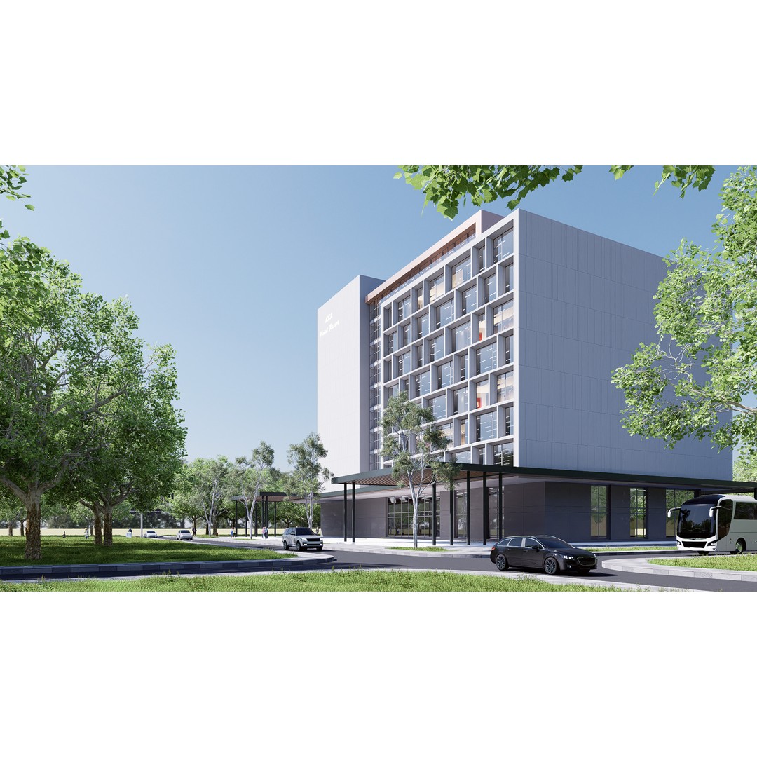 Hotel 3D Model – Low Poly Exterior Asset, FBX, PBR Textures - View 12