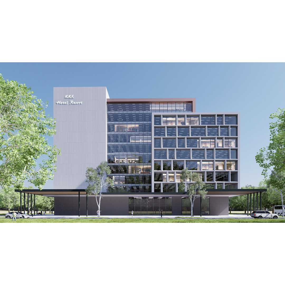 Hotel 3D Model – Low Poly Exterior Asset, FBX, PBR Textures - View 13