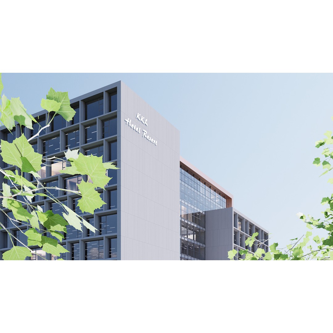 Hotel 3D Model – Low Poly Exterior Asset, FBX, PBR Textures - View 14