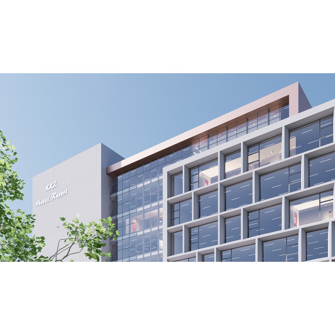 Hotel 3D Model – Low Poly Exterior Asset, FBX, PBR Textures - View 15
