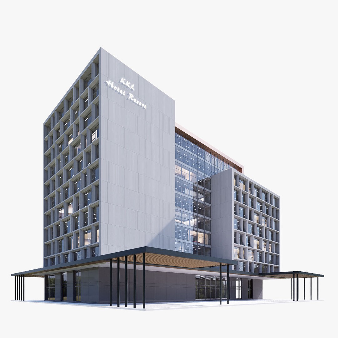 Hotel 3D Model – Low Poly Exterior Asset, FBX, PBR Textures - View 3