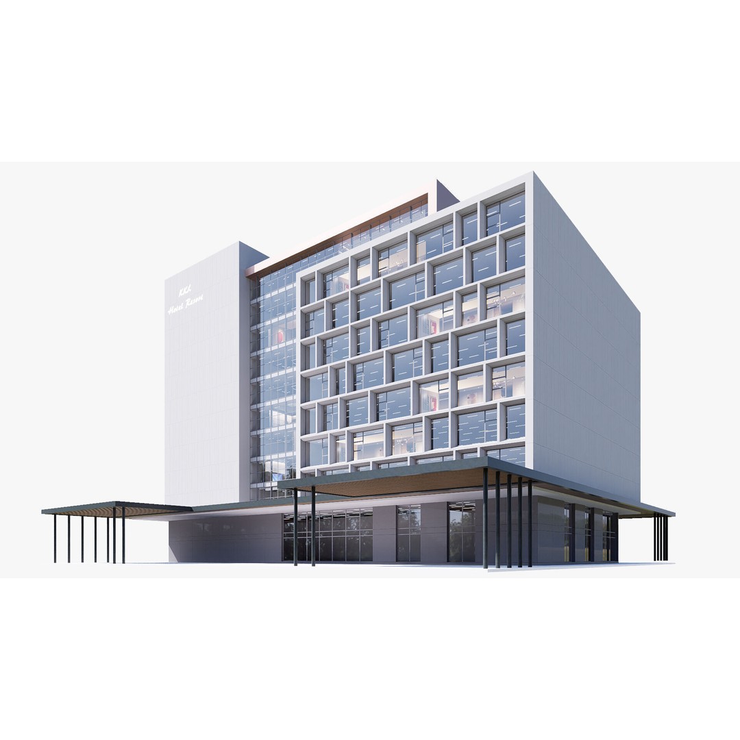 Hotel 3D Model – Low Poly Exterior Asset, FBX, PBR Textures - View 4