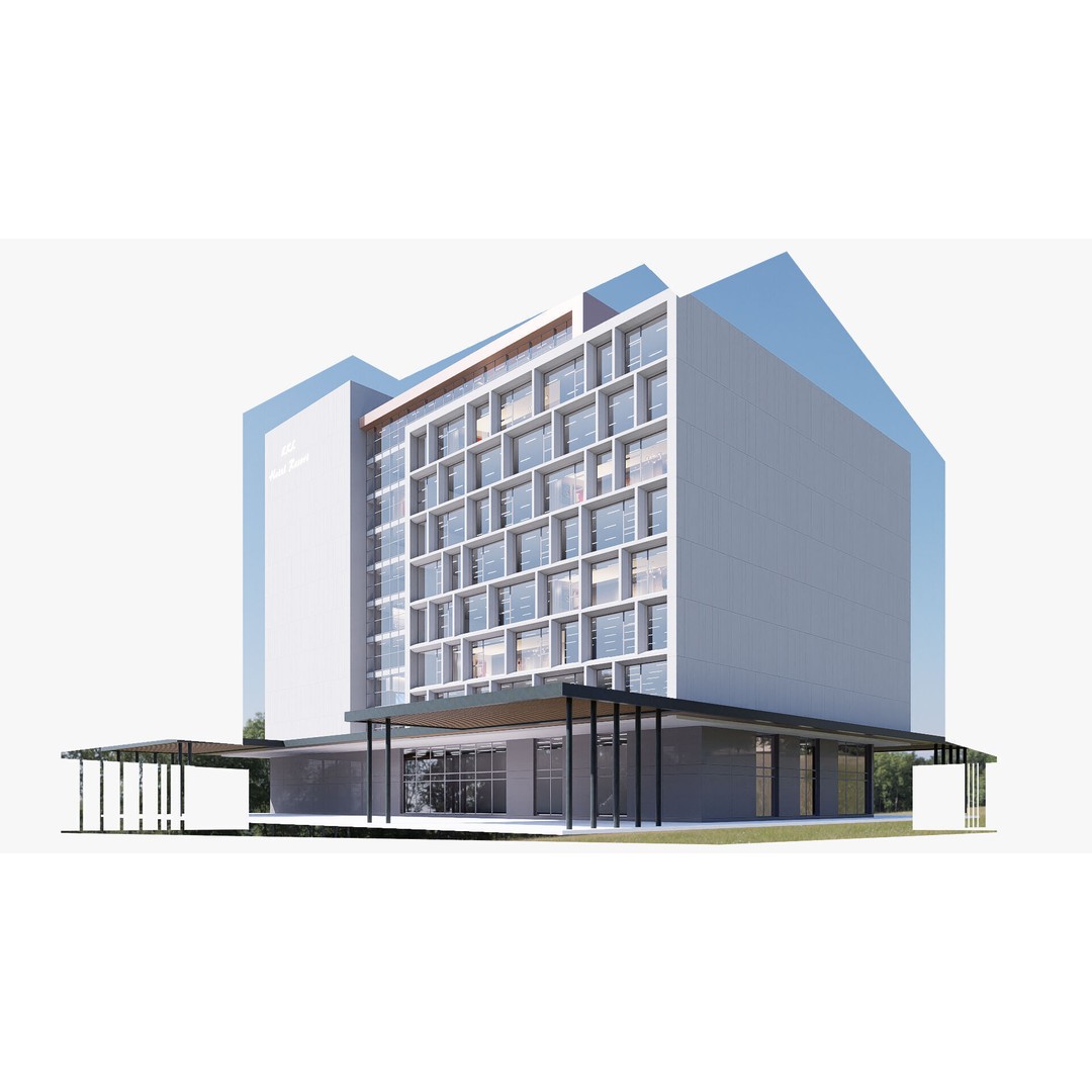 Hotel 3D Model – Low Poly Exterior Asset, FBX, PBR Textures - View 5